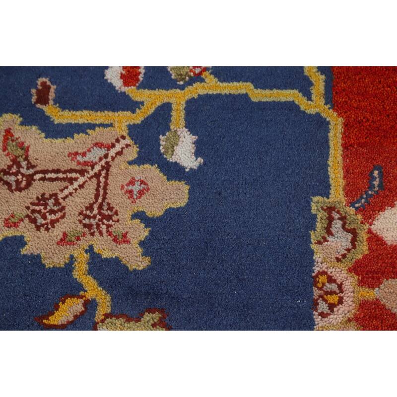 Blue & Red Floral Art Deco Oriental Rug Handmade Wool Carpet - 3'11" x 5'11"