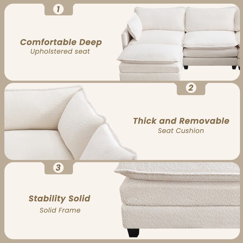 4-Seat Modular L-Shaped Corner Sectional Sofa with Ottoman, Soft Chenille Upholstery and Deep Seating for Living Room