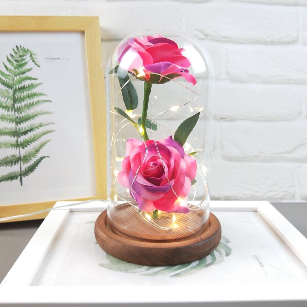 Romantic Immortal Flower Micro Landscape Rose Simulation Glass Shade LED Llight 
