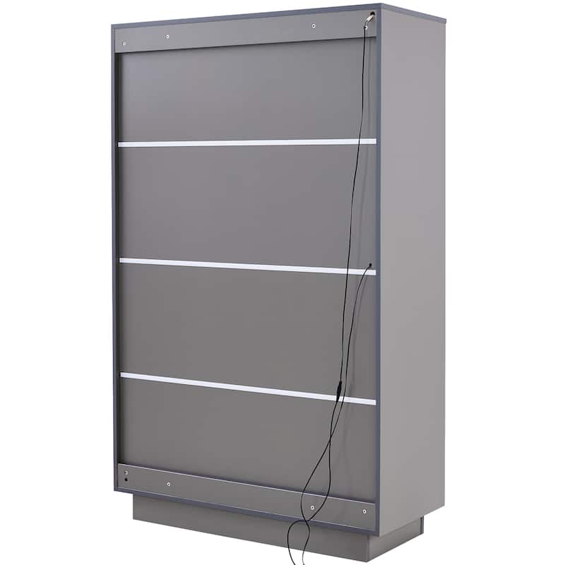60.6"Tall Display Cabinet with Tempered Glass Door, LED Lighting, Two Drawers