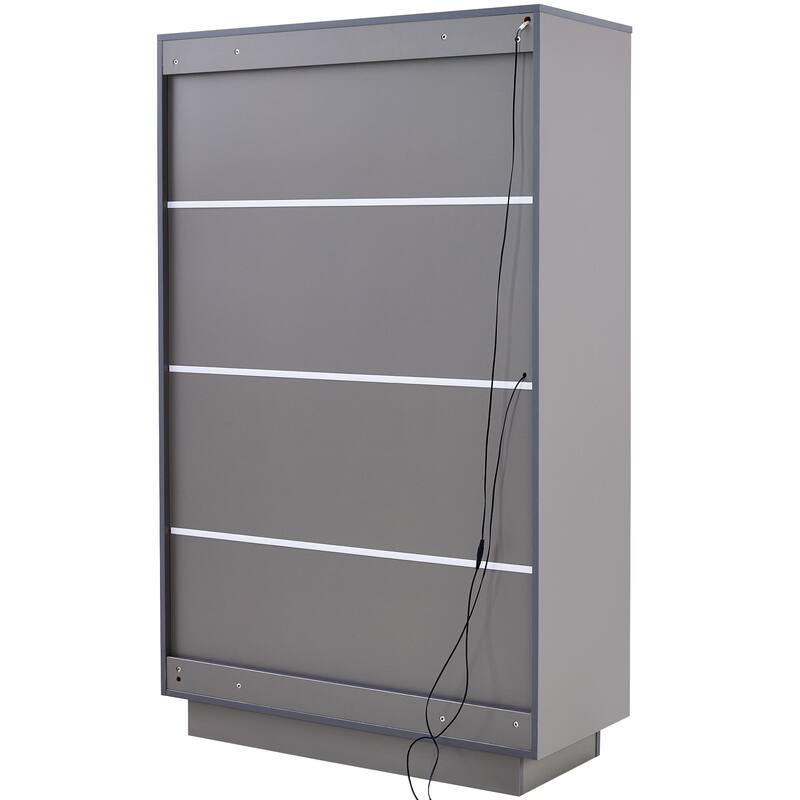 60.6'' Tall Display Cabinet with Tempered Glass Door, LED Lighting, Two Drawers, Modern Style Storage Cabinet for Living