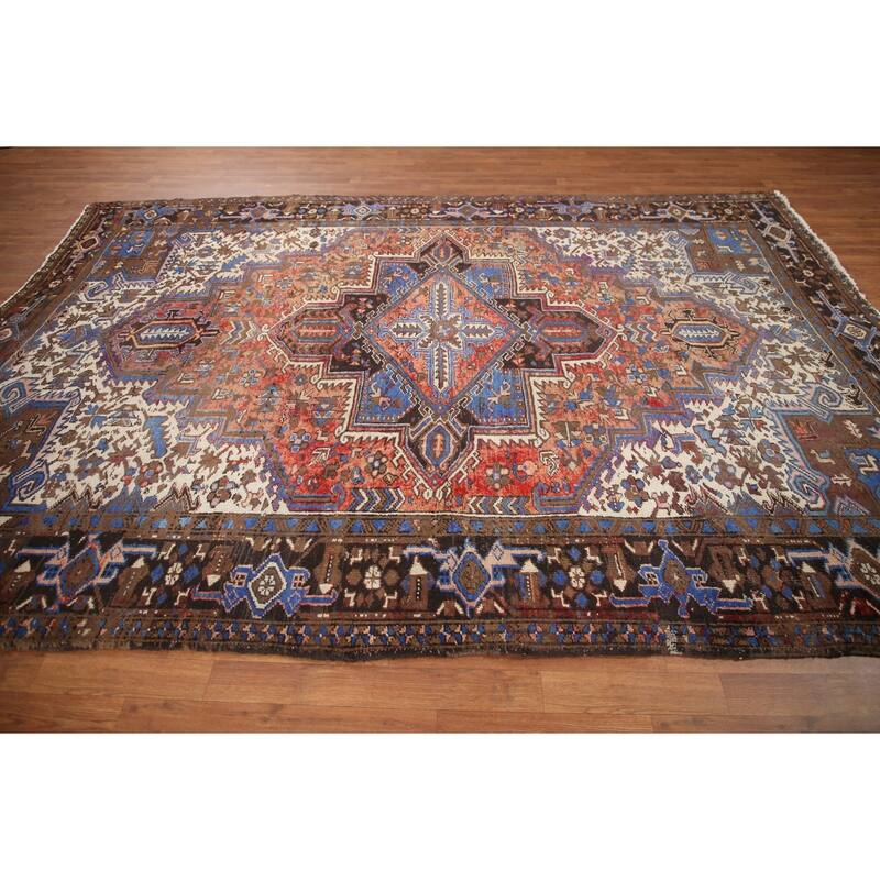 Hand Knotted Oriental 100% Wool Carpet Traditional Medallion Red Heriz Area Rug - 10' 1'' X 7' 5''