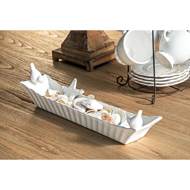 Long White Ceramic Cracker Dish with Two Birds