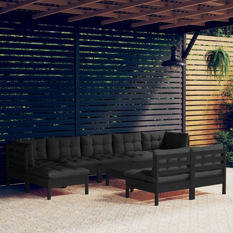 vidaXL Solid Pinewood Patio Lounge Set 10 Piece with Cushions Multi Colors