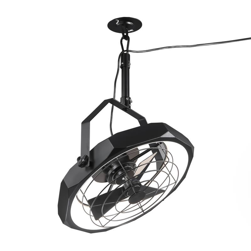 20" Industrial Black Integrated LED Caged Ceiling Fan Wall Mounted Fan with Light