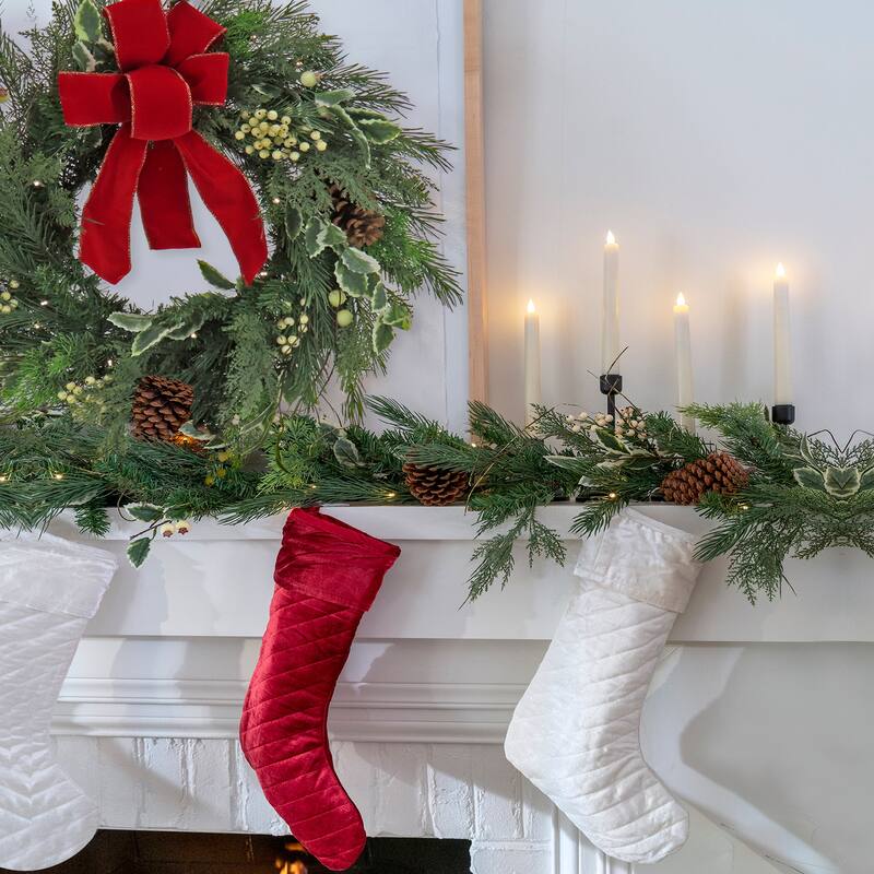 National Tree Company 60 in. HGTV Home Collection Quilted Velvet Tree Skirt, Ivory - 60 in