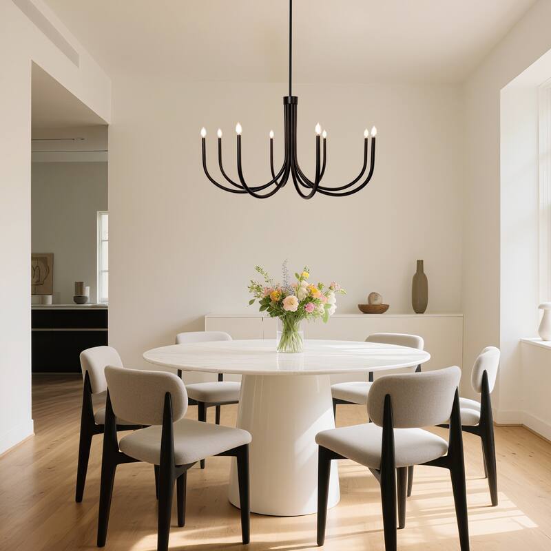 Modern Black 8-Light Chandelier Oversized Classic Candle Light for Dining Room Foyer - Matte Black - W44.1"xH25.2"