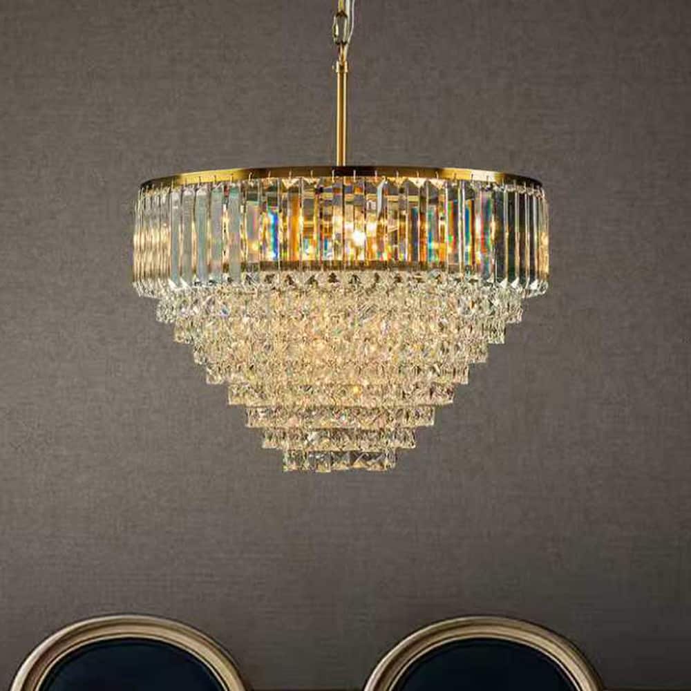 5 Lights 20" Modern Glam Antique Gold Crystal Tiered Chandelier Luxury Ceiling Light For Dining Room & Bedroom & Entryway