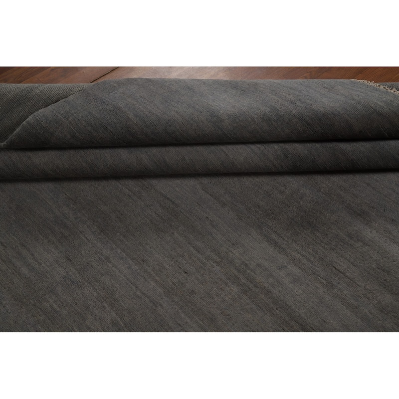 Solid Gray Gabbeh Oriental Area Rug Hand-Knotted Wool Carpet - 6'8" x 9'10"