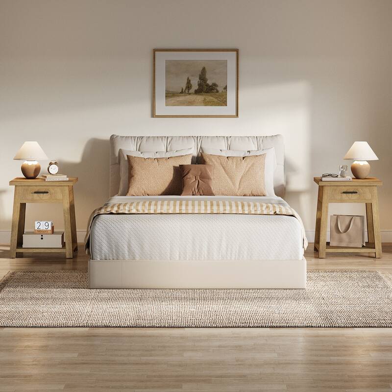 Rustic Nightstand with Drawer and Open Shelf