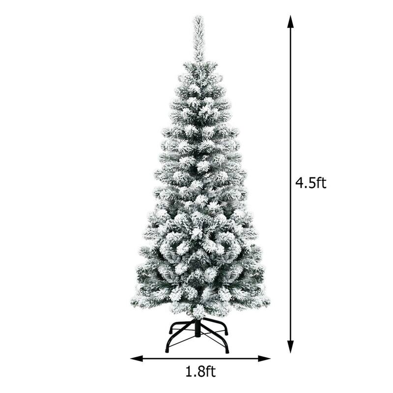 Gymax 4.5ft Pre-lit Pencil Snow Flocked Pencil Christmas Tree Holiday - See Details