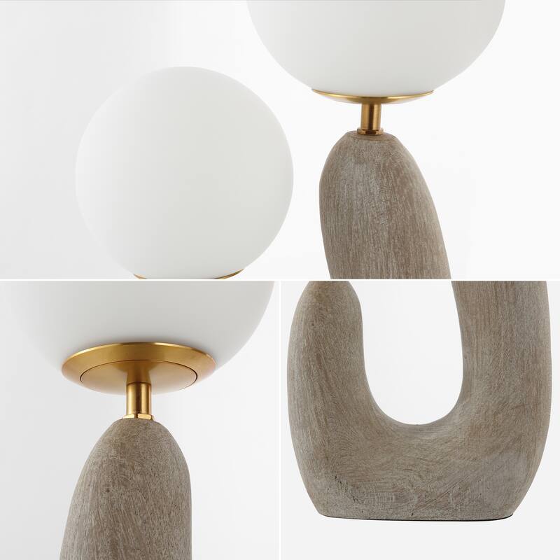 Oda 18" 2-Light Mid-Century Scandinavian Resin/Iron/Frosted Glass Cactus LED Table Lamp, Gray Wood Finish by JONATHAN Y