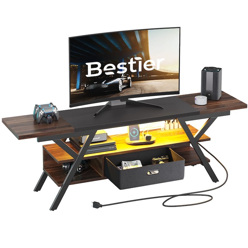 70 inch TV Stand for TVs up to 75" with LED & Outlet,Large Media Console