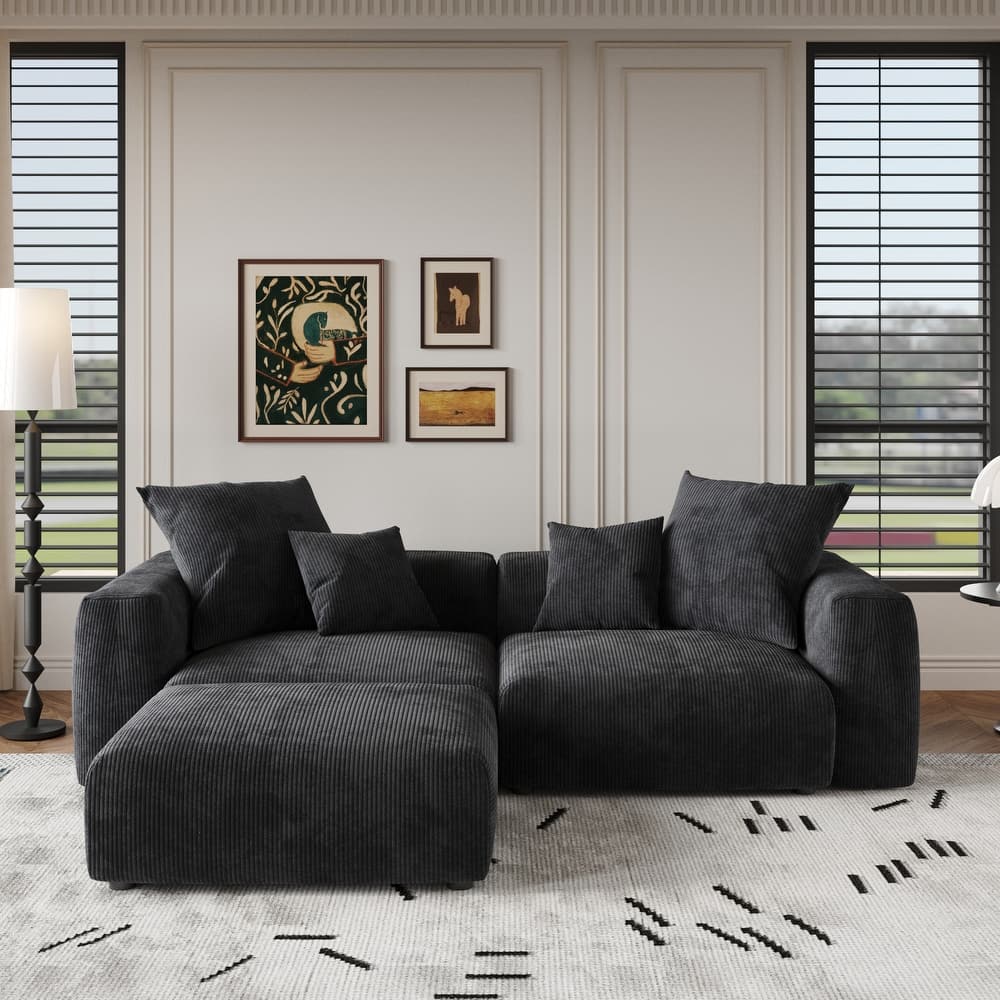 102'' Oversize Corduroy Cloud Couch Sectional Loveseat Sofa with Ottoman