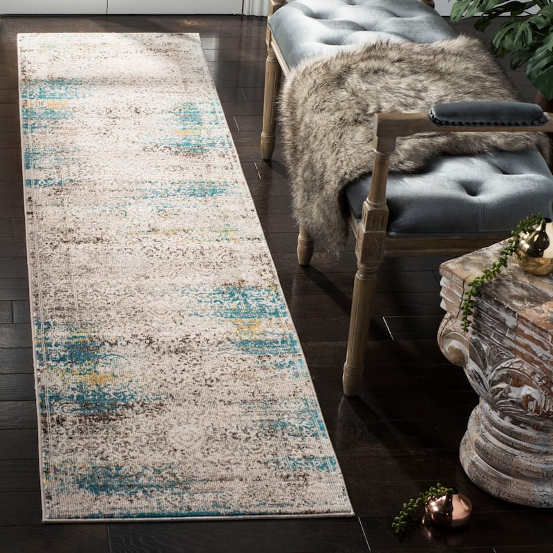 SAFAVIEH Aria Janos Vintage Boho Oriental Rug - 2' x 8' Runner - Cream/Blue