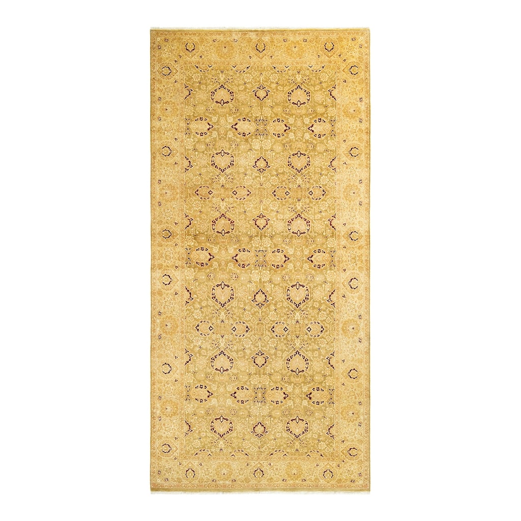 Overton Hand Knotted Wool Vintage Inspired Traditional Mogul Green Runner Rug - 6' 1" x 13' 0"