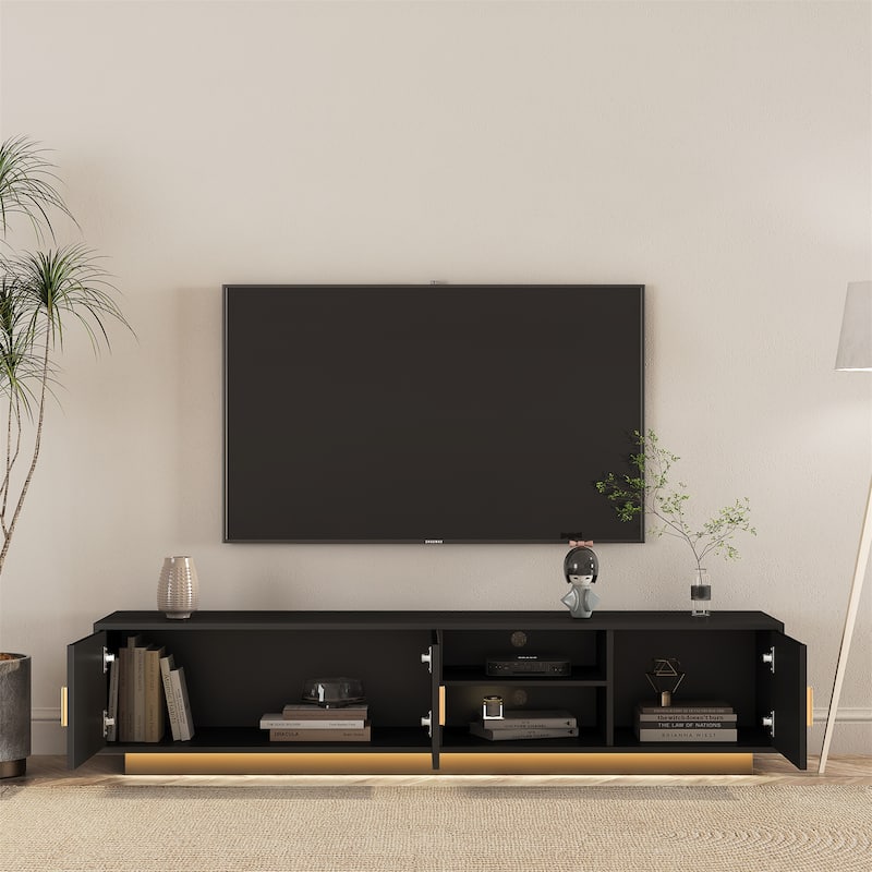 Mid Century Modern TV Stand with LED Lights for 80 Inch TV