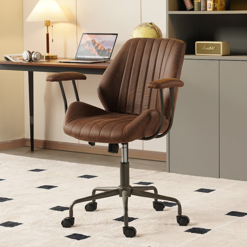XIZZI Vintage Suede Fabric Office Chair with Armrests and Swivel Base - Chocolate