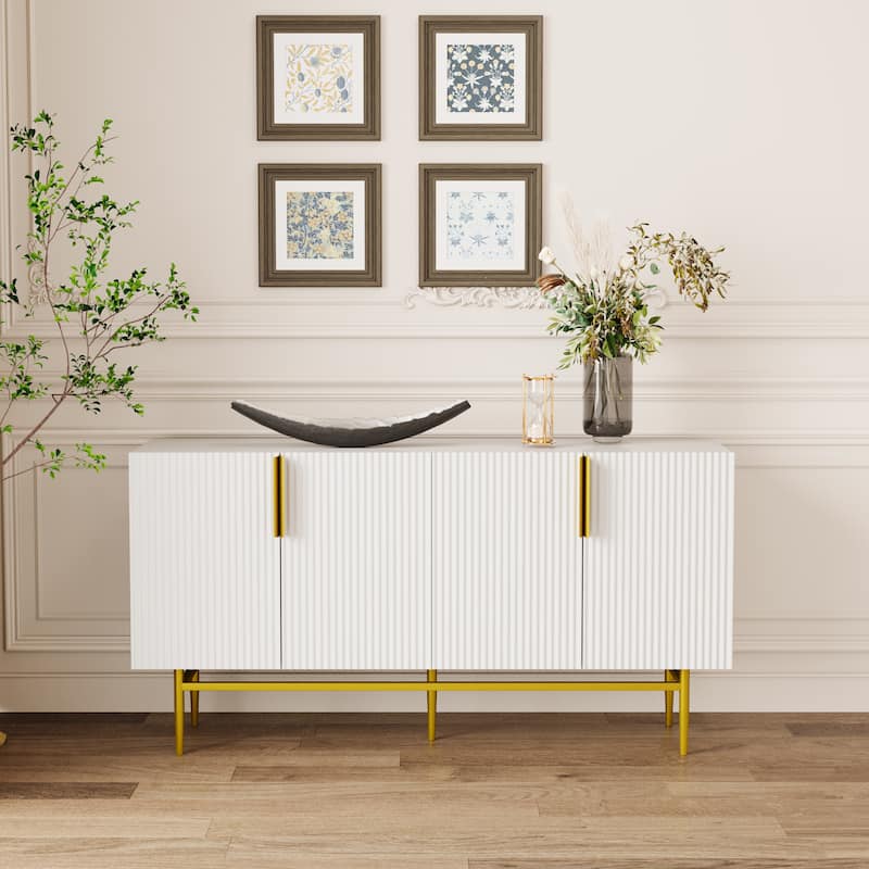 Modern Elegant 4-door Sideboard Gold Metal Handle Buffet Cabinet