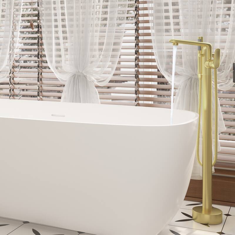 Bathtub Faucet Floor Mounted Free Standing Tub Filler W/Handheld