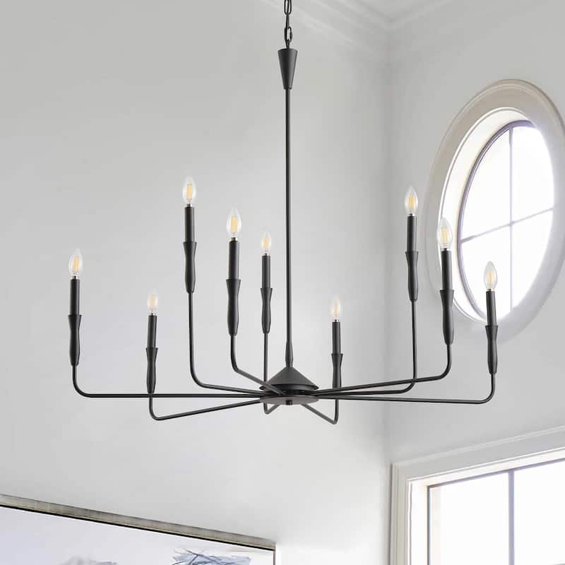 Farmhouse Multi-Light Classic Black Candle Chandelier for Kitchen Island