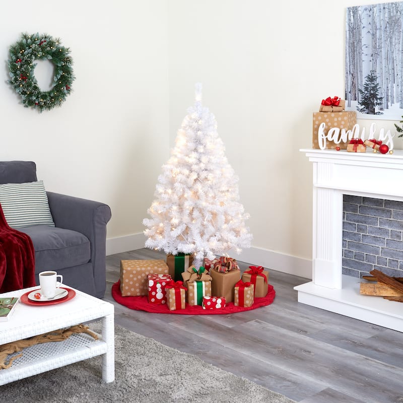 4’ Pre-Lit White Artificial Christmas Tree, Clear LED Lights - 4 Foot