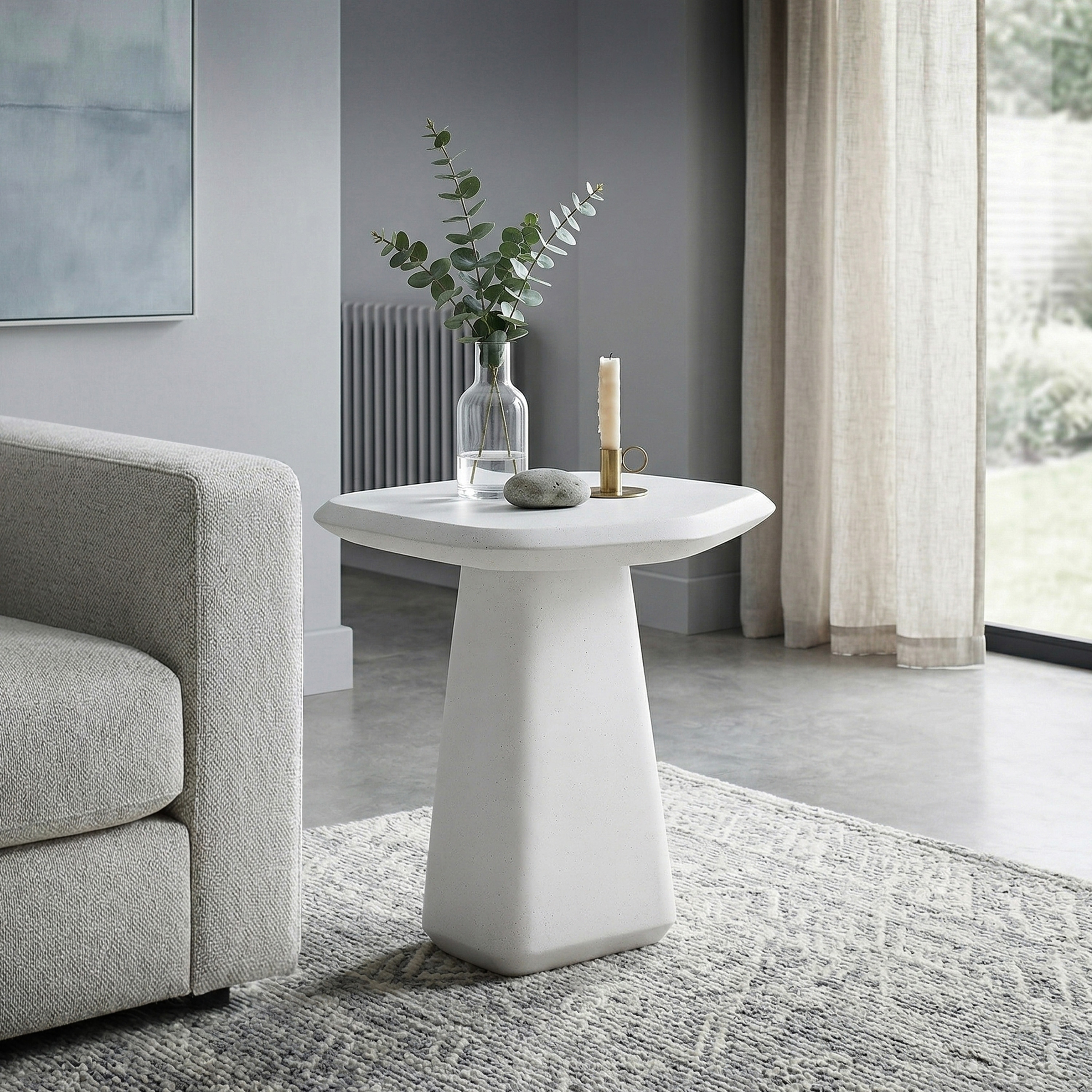 Furniture of America Pebba Modern White Ceramic Pedestal Base End Table