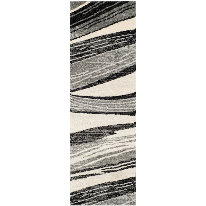 SAFAVIEH Retro Coralie Modern Abstract Rug - 2'3" x 7' Runner - Light Grey/Ivory