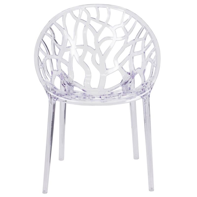 Transparent Oval Shaped Stacking Side Chair with Artistic Pattern Design