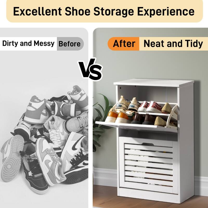 21.26" W MDF Shutter Drawers Shoe Cabinet White