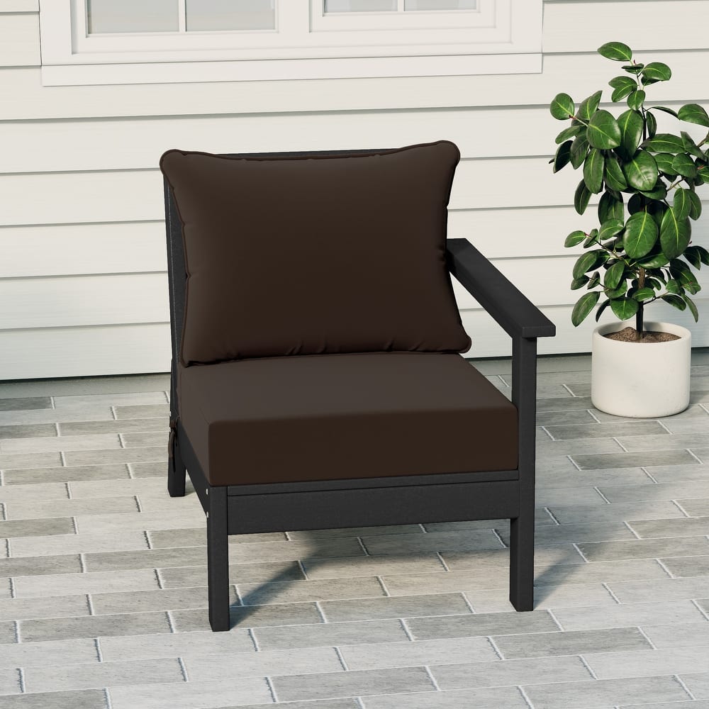 Birchwood All Weather HDPE Outdoor Patio Deep Seating Black Right Arm Facing Chair With Cushions (1-Piece)