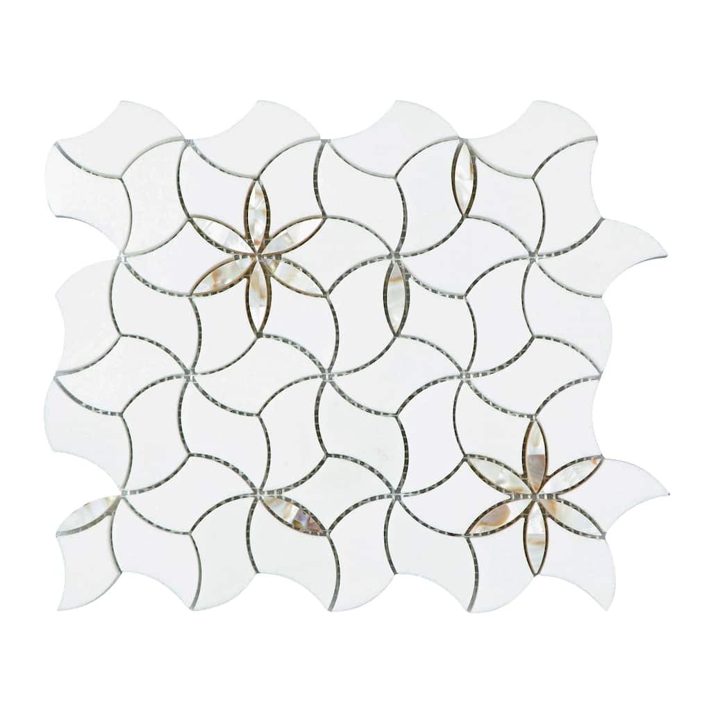Blossom Thassos White Marble Waterjet Mosaic Wall And Floor Tiles - 1 Case (10 Sheets)