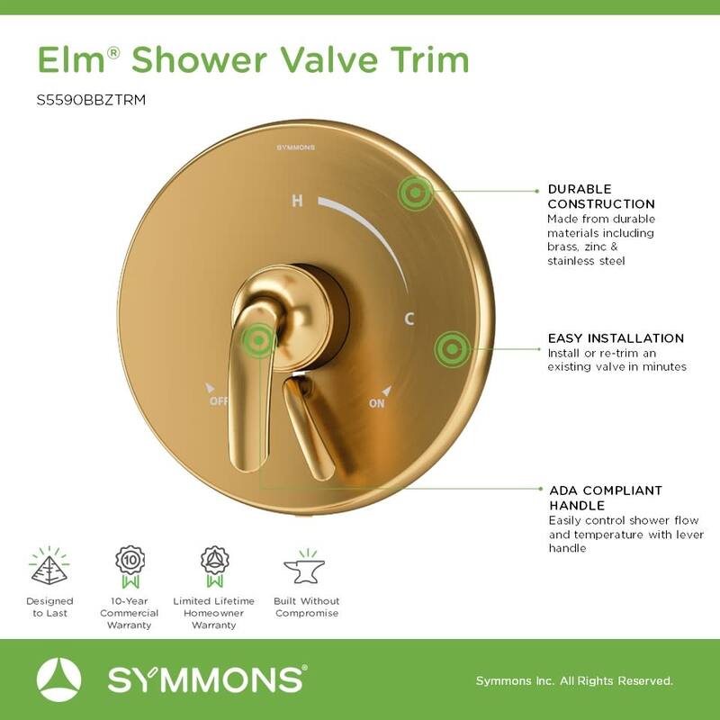 Symmons S5590TRM Elm Traditional Valve Trim Only with Single Lever
