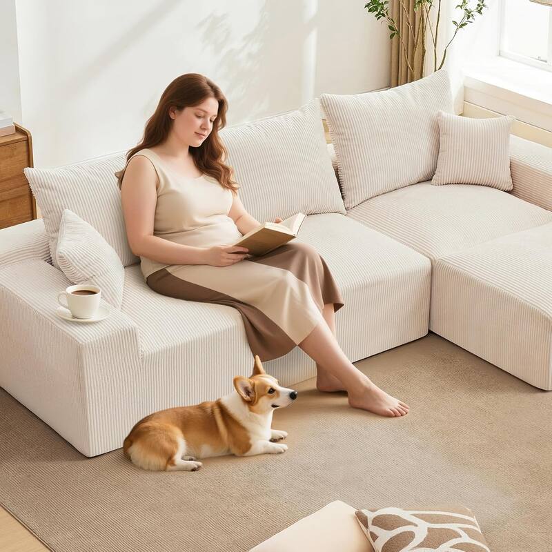 110" Oversized L-Shaped Sectional Sofa with Right Chaise, Cloud Couch with Corduroy & Memory Foam
