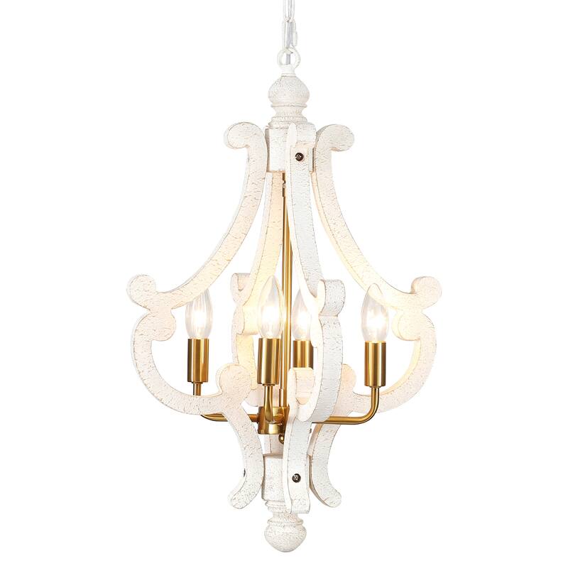 4-Light 14.56-inch Wooden Lantern Rustic Chandeliers for Entryway Hallway