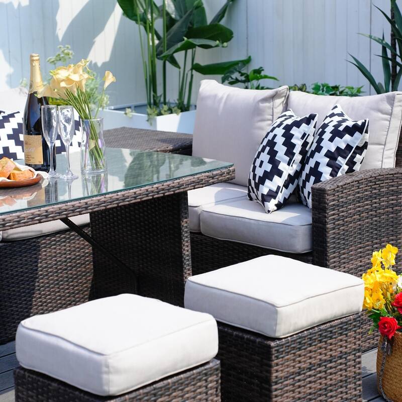 7-piece Patio Outdoor Wicker Sectional Sofa Set with Storage Box and Ottoman