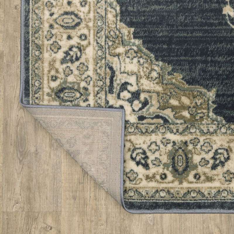 Kaleb Traditional Center Medallion Deep Teal/Ivory Area Rug