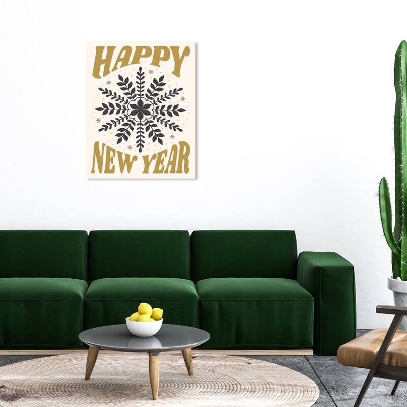Wynwood Studio Canvas Holiday and Seasonal Happy Floral Snowflake Gold Modern & Contemporary Wall Art Canvas Print - 30 x 36