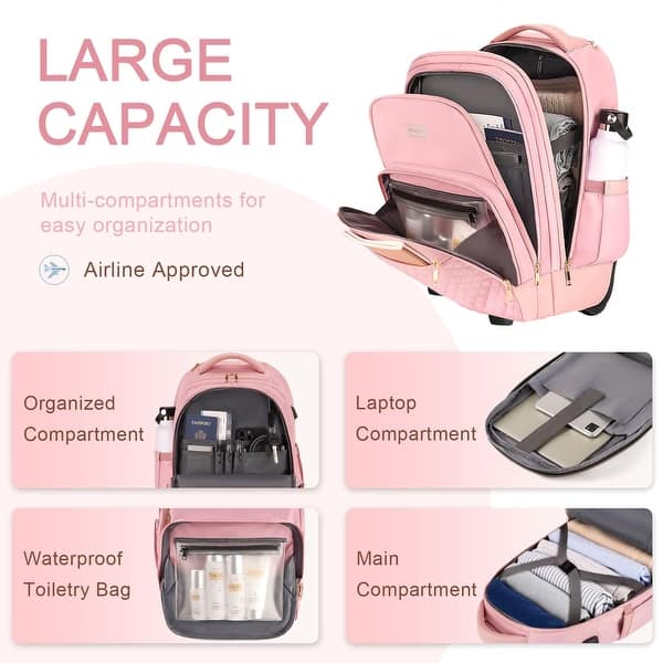 Rolling Backpack Carry On Luggage For Adults With Wheels, 40L Wheeled  Backpack For Women, Travel Roller Bag, Black Gold - Bed Bath & Beyond -  42714440