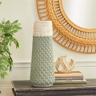 Green Ceramic Handmade Geometric Vase - 7 x 7 x 19