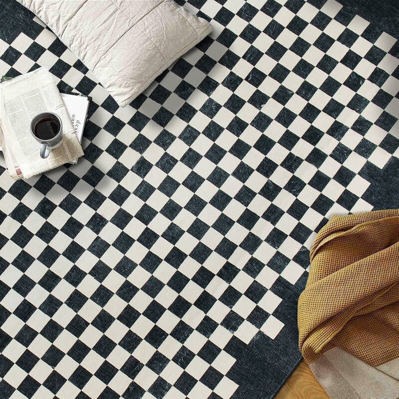 World Rug Gallery Contemporary Checkered Border Washable Non Slip Area Rug