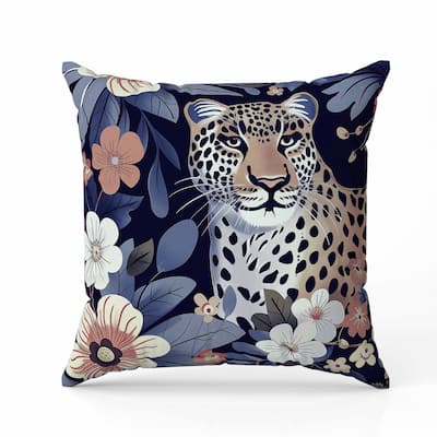 Jungle Cat Faux Suede Reversible Throw Pillow Blue and Pink