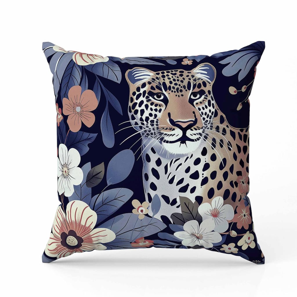 Jungle Cat Indoor/Outdoor Reversible Throw Pillow Blue and Pink
