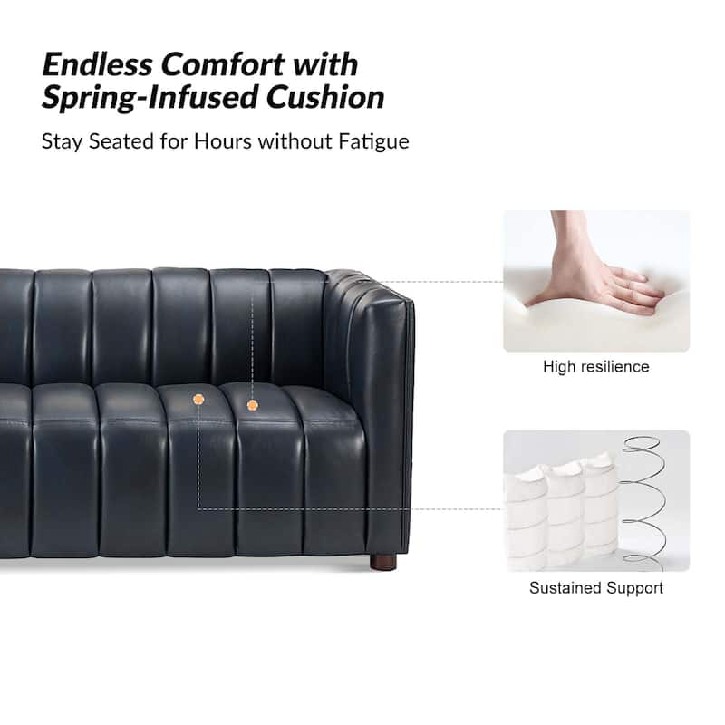 Olinto Modern 83-Inch Genuine Leather Curved Couch Sofa with Channel Back by HULALA HOME