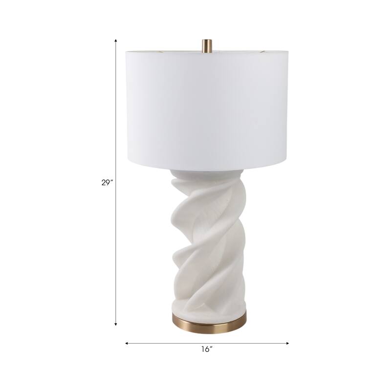 Stone Quartz Table Lamp Sculpted Twisted Base Fabric Shade - 29" White - 16" x 16" x 29"