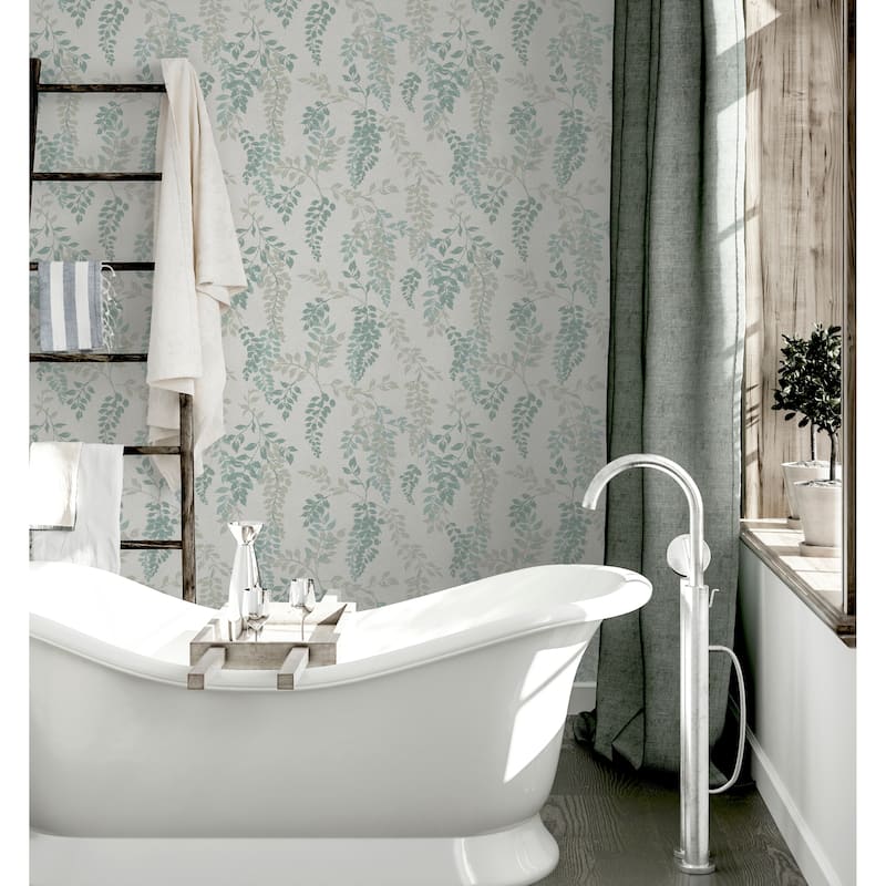 Wisteria Leaf Green Wallpaper - 20.8 in. W x 33ft L - Double Roll
