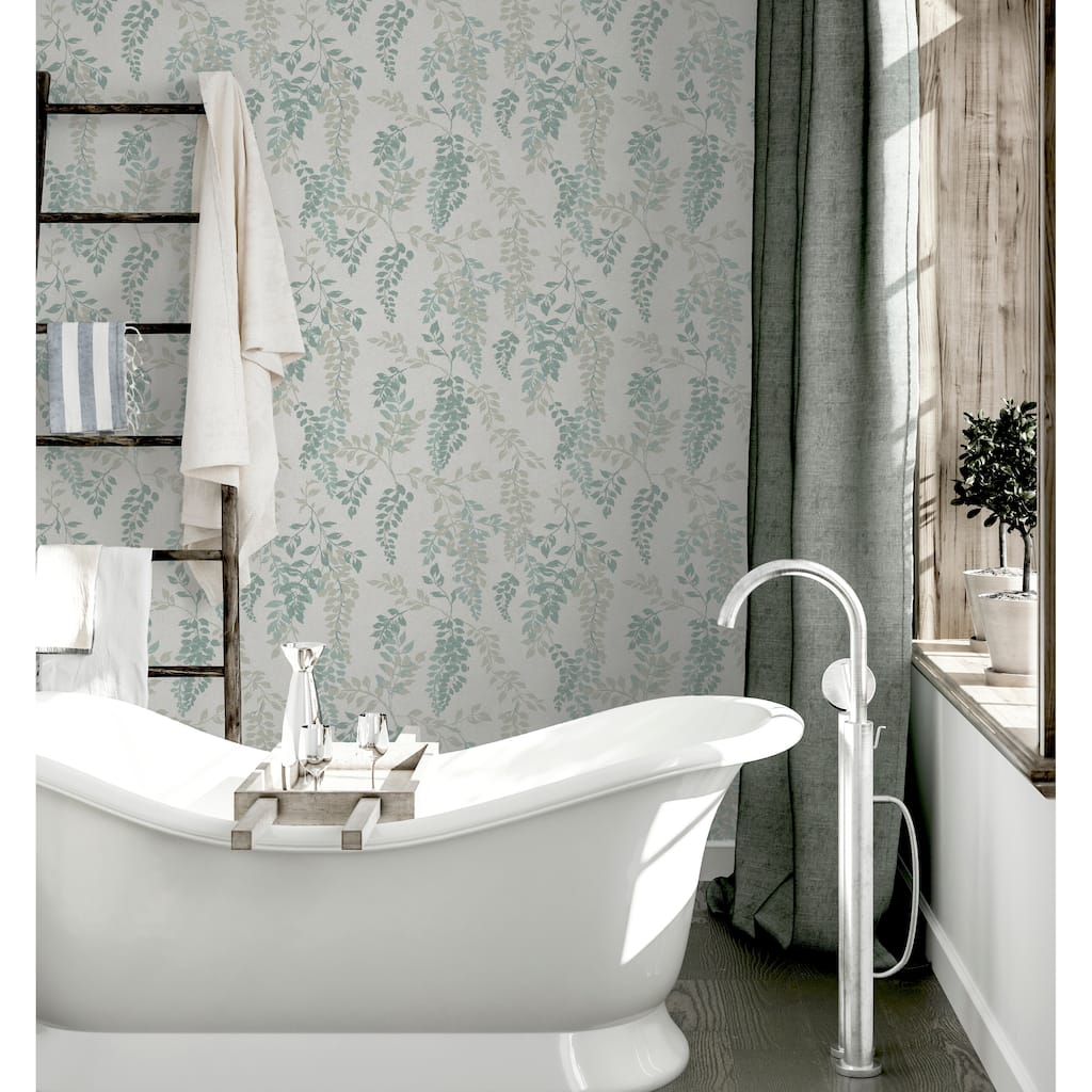 Wisteria Leaf Green Wallpaper - 20.8 in. W x 33ft L - Double Roll