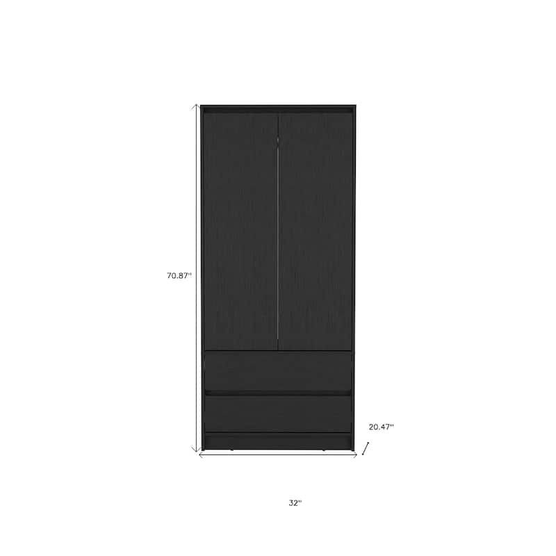 HomeRoots 71" Black Wood Two Door Two Drawer Combo Dresser