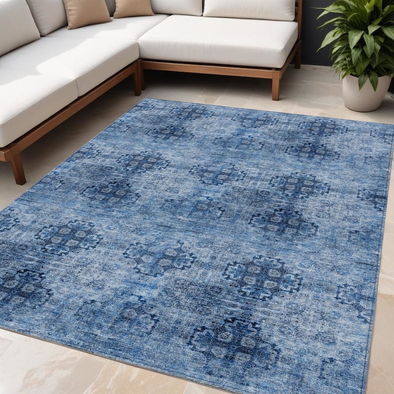 Alvafi Garden-Inspired Weather Resistant Classic Meets Modern Outdoor Rug - 5' X 8' - Blue