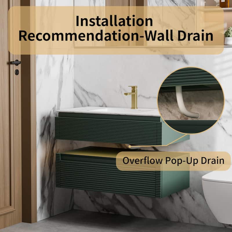 Modland 36" Modern Wall-Mounted Bathroom Vanity with Engineered Stone Countertop & Ceramic Undermount Sink